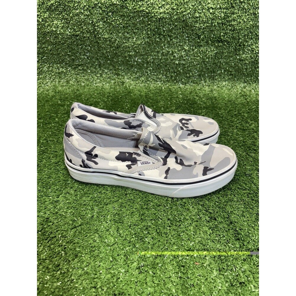 Vans Classic Slip On Grey White Camo Canvas Skate Shoes Womens 7.5 Mens 6 508182